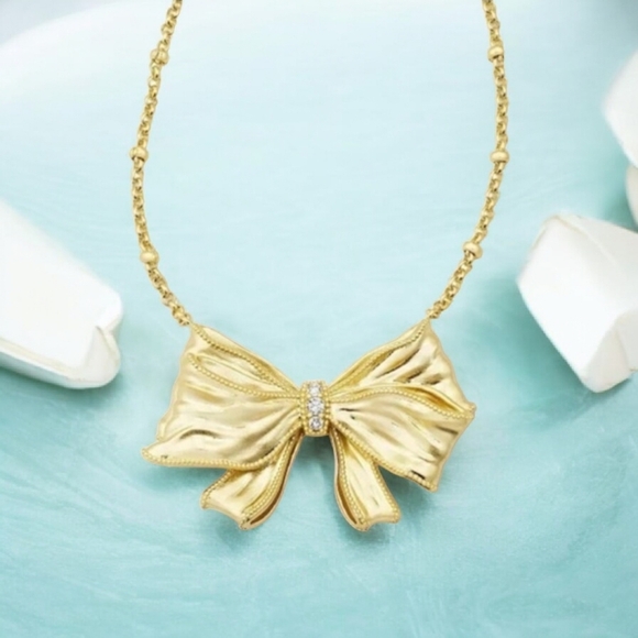 Kendra Scott ×LoveShackFancy Gold Bow With Crystal Necklace Limited New - Picture 4 of 9